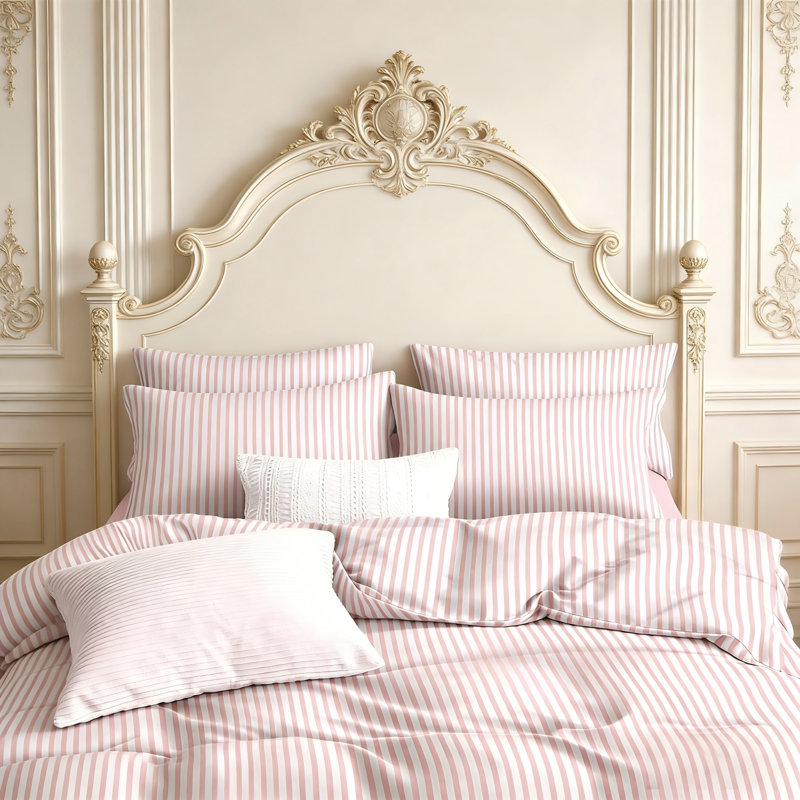 Pink Striped Comforter Set Stripe Comforter Soft Lightweight Pinstripe Dorm Bedding Set For All Seasons, Pink