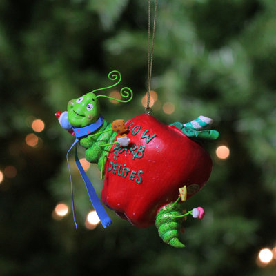 4" Red and Green Worm Apple "LOW CARB DELITES" Christmas Ornament
