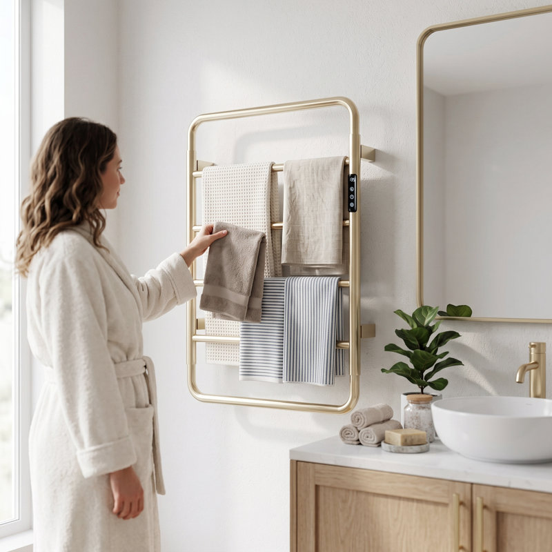 Chauffe-serviettes électrique à 6 barres avec minuterie, Or brossé