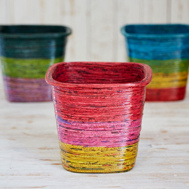 Paper High Decorative Basket, Red/Pink/Yellow