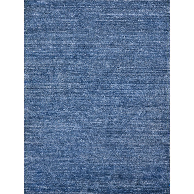 Exquisite Rugs Plush Hand-Knotted Wool/Viscose Dark Blue Area Rug