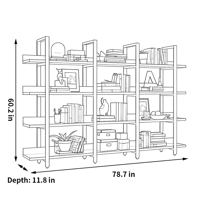 A versatile and fashionable bookcase, (4 Shelves) 60.2"H x 78.7"W x 11.8"D