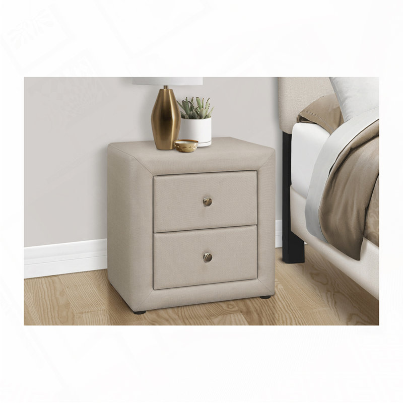 Table de chevet rembourrée avec 2 tiroirs, Beige