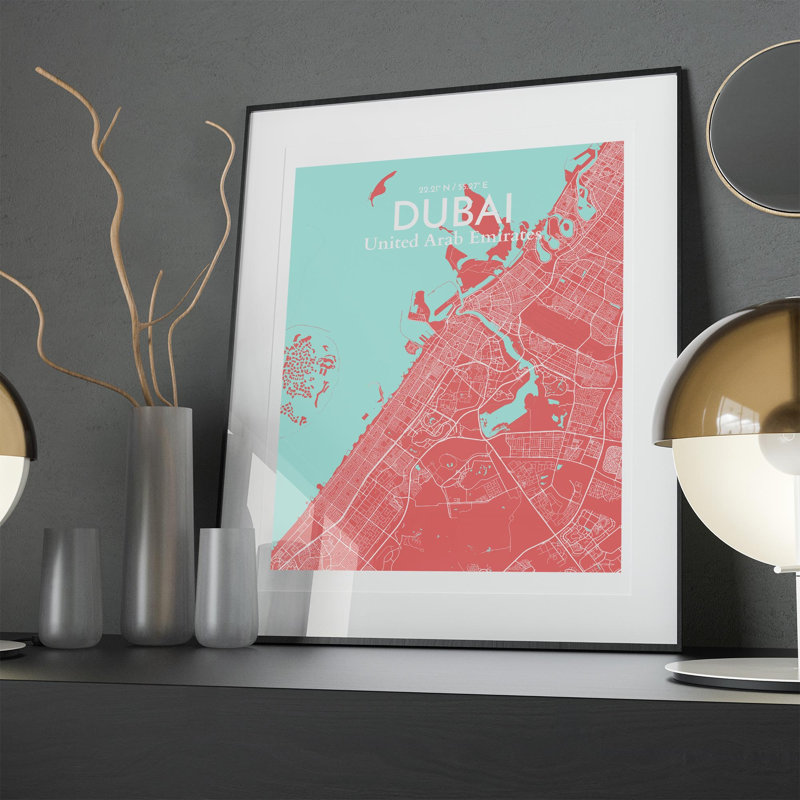 Dubai City Map in Maritime 1 Piece Wall Art, 20cm H x 16cm W x 0.05cm D