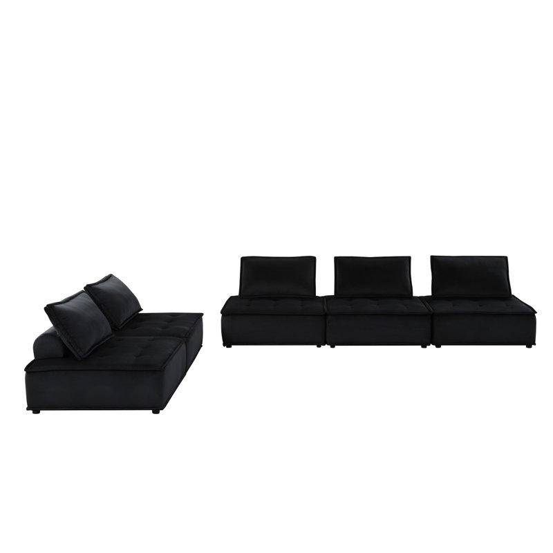 110.02 Lb Black Velvet Sectional , Quality 14.5" Seat Back Height Cozy