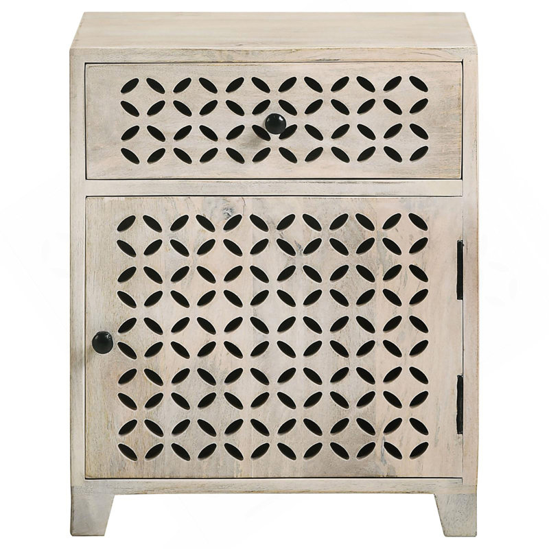 Buffet décoratif 1 porte blanc délavé avec tiroir