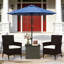Table basse d'extérieur pour patio, table d'appoint en osier avec trou pour parasol