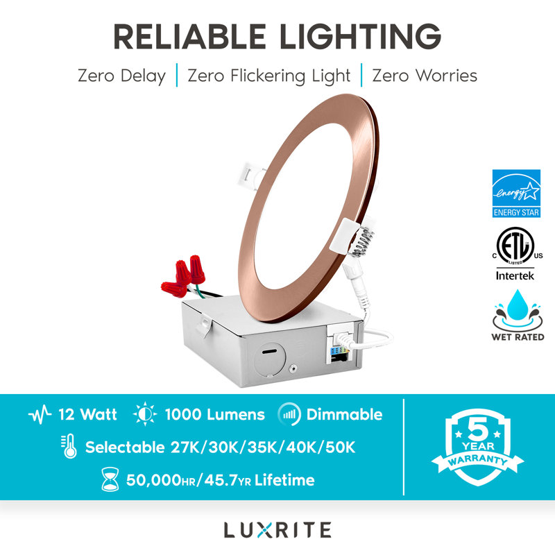 6'' Selectable Color Temperature Dimmable Air-Tight IC Rated LED Canless Recessed Lighting Kit