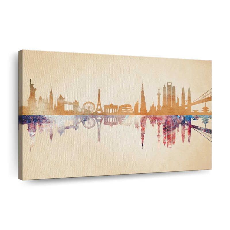 Reproduction sur toile de repères du monde sur toile, H 24 po x l 16 po x P 1,25 po