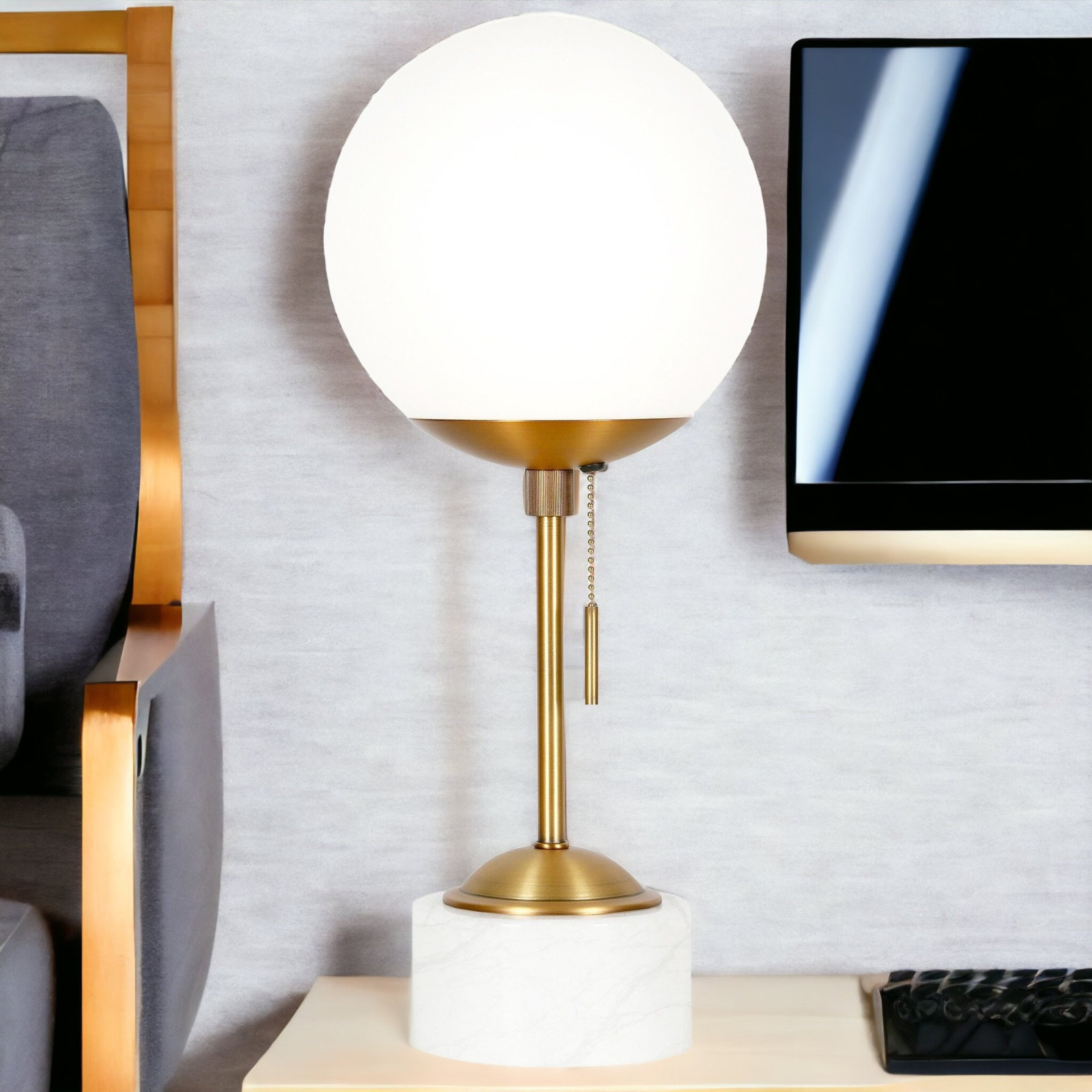 Tariq Marble Table Lamp, White Brass