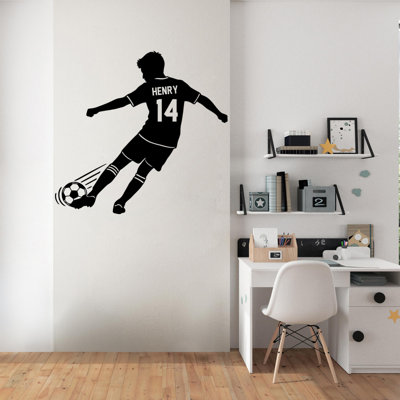 Décalcomanie murale personnalisée nom de football - autocollant en vinyle thème sport pour murs, portes et fenêtres, cadeau - autocollants de joueur de football DS-04