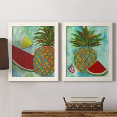 Ananas et melon d'eau I - ensemble de 2 reproductions d'art encadrées