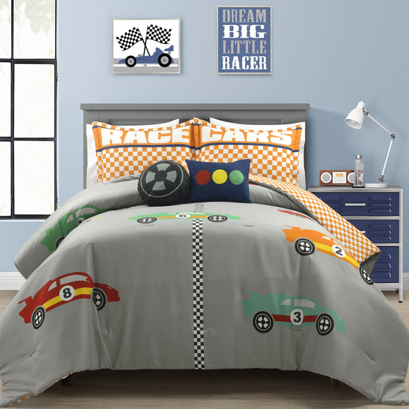 Gray/Orange 5 Piece Comforter Set, Queen Comforter + 4 Standard Shams, Gray/Orange
