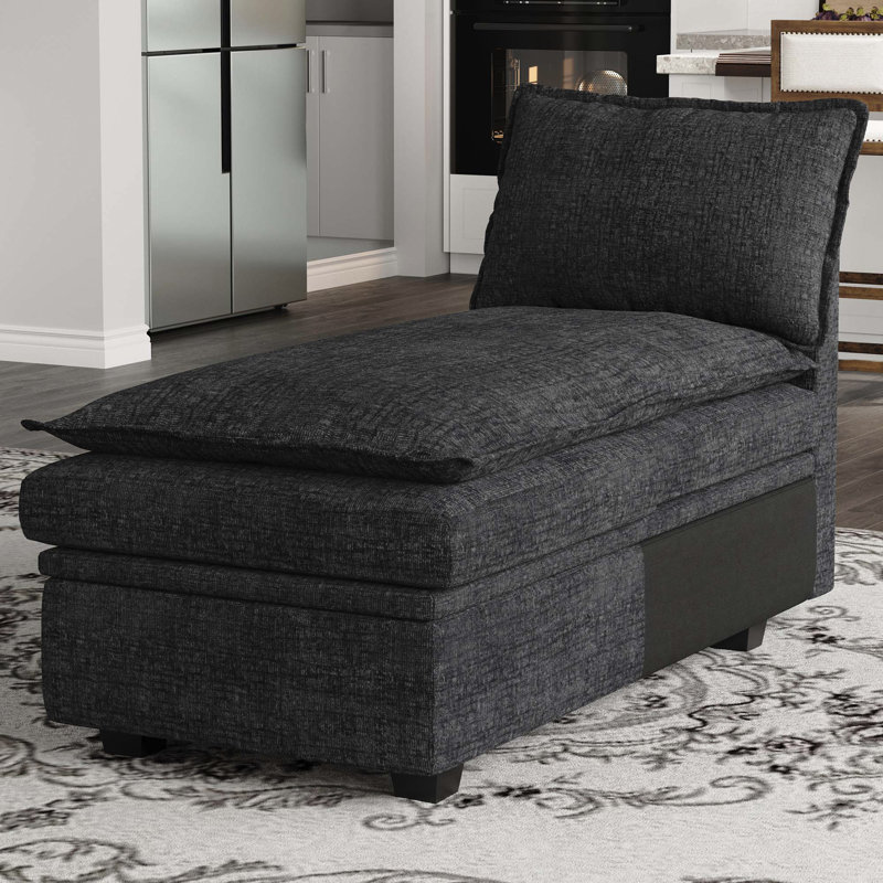 Méridienne avec rangement Luna Chenille, Chenille noir