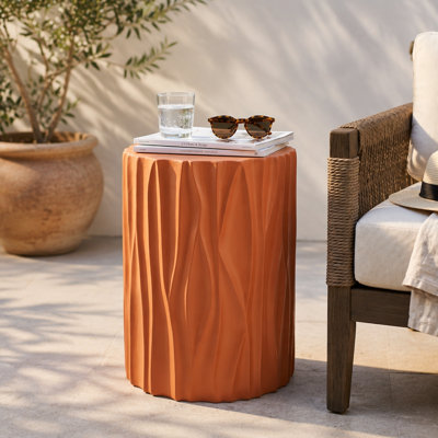 Table d'appoint cylindrique texturée en terre cuite MGO, table d'appoint pré-assemblée non assemblée, capacité de poids de 66 lb, tabouret multi-usage intérieur et extérieur pour le balcon du salon