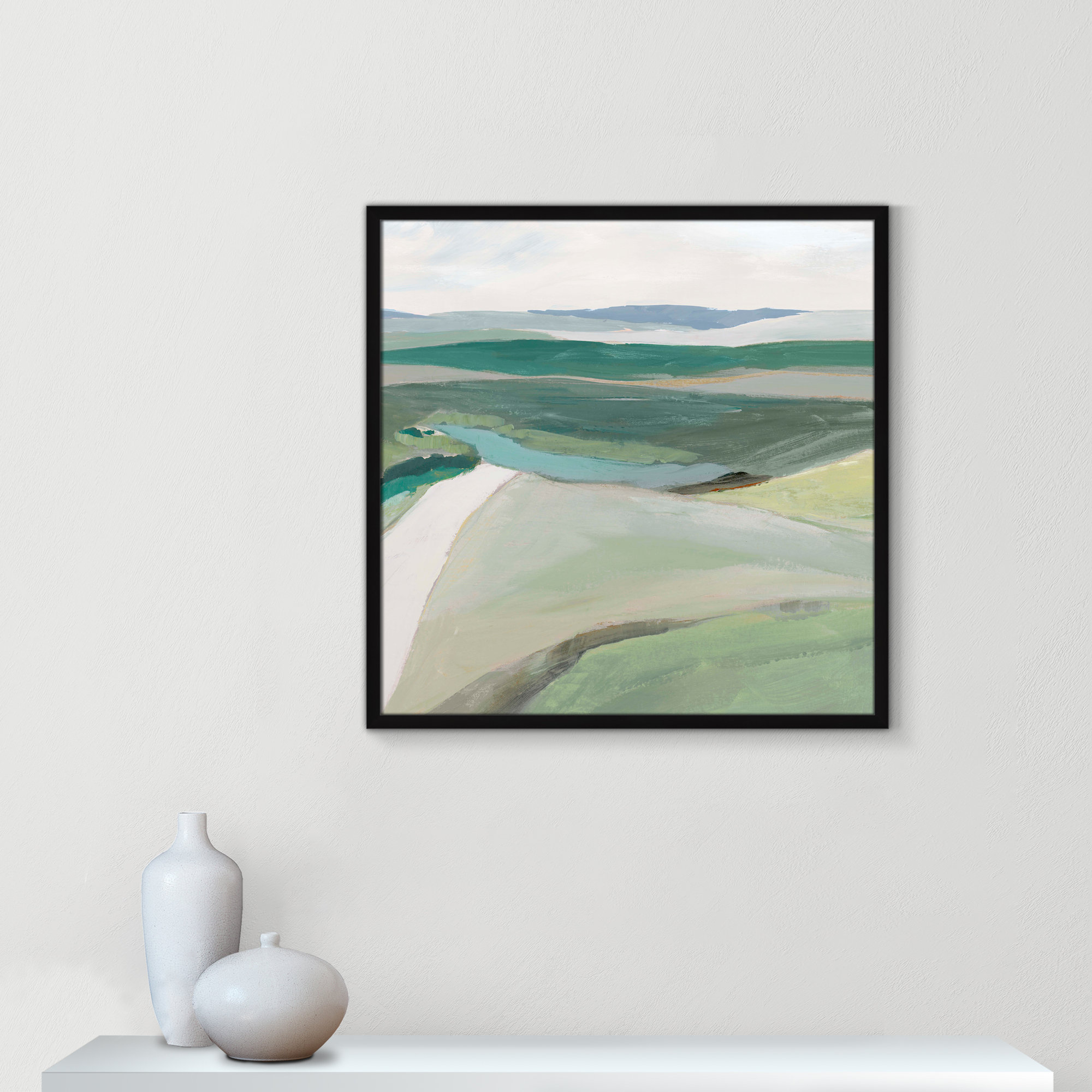 Fields Of Green II by - Single Picture Frame Print, Satin Black Framed, 27.5" H x 27.5" W x 1.25" D