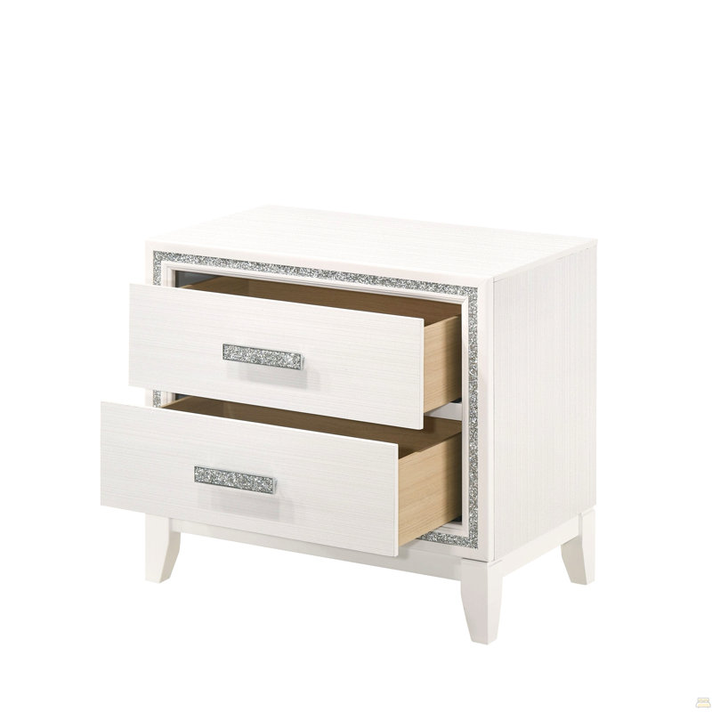 Table de chevet avec deux tiroirs en bois 1pc, White