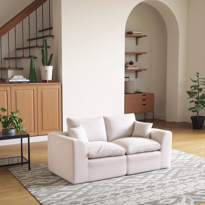 Canapé modulaire à compression modulaire en velours côtelé 80,3 po, Beige
