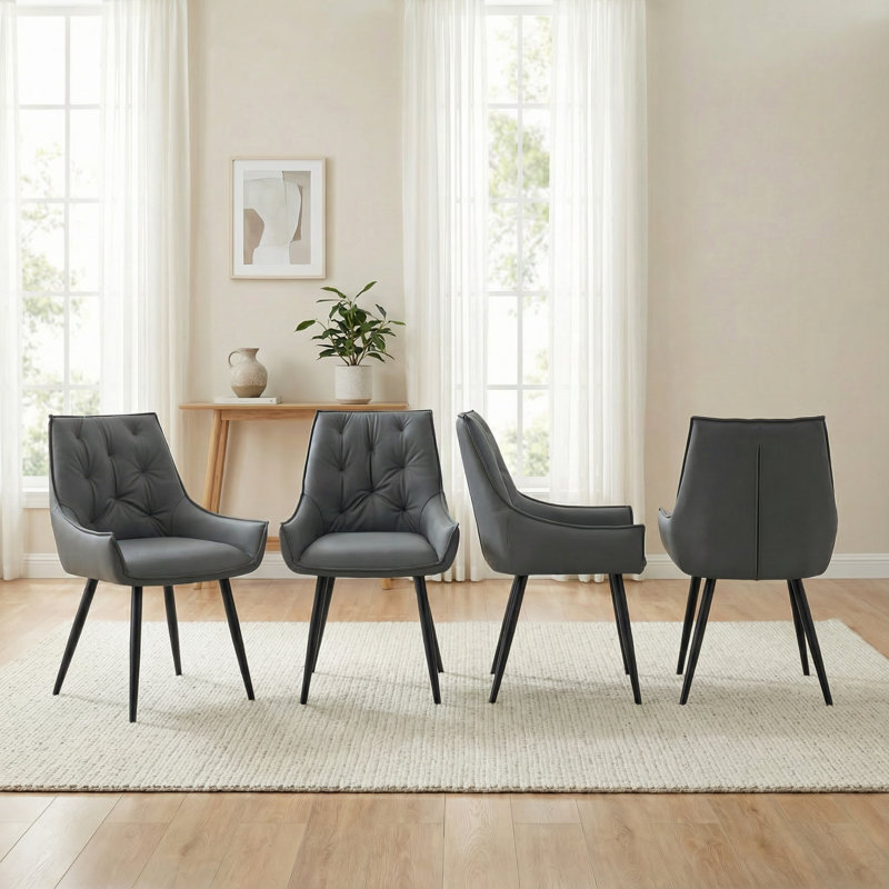 Chaise en cuir PU - Coussin en mousse imperméable, résistant aux égratignures et à haute résilience, 3, Gris foncé
