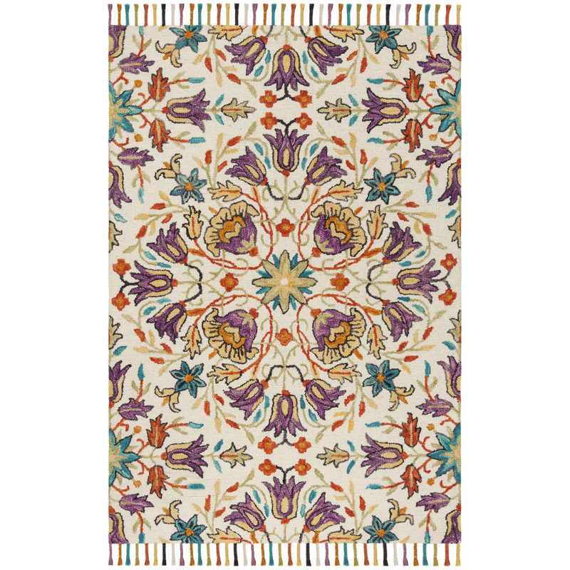 Vahakn Hand Tufted Wool Floral Rug, Rectangle 8' x 10'