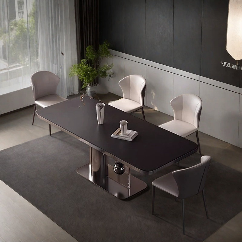 Table et chaise rectangulaire moderne de luxe moderne, Noir mat, H 29,5 po x L 55,1 po x l 31,4 po