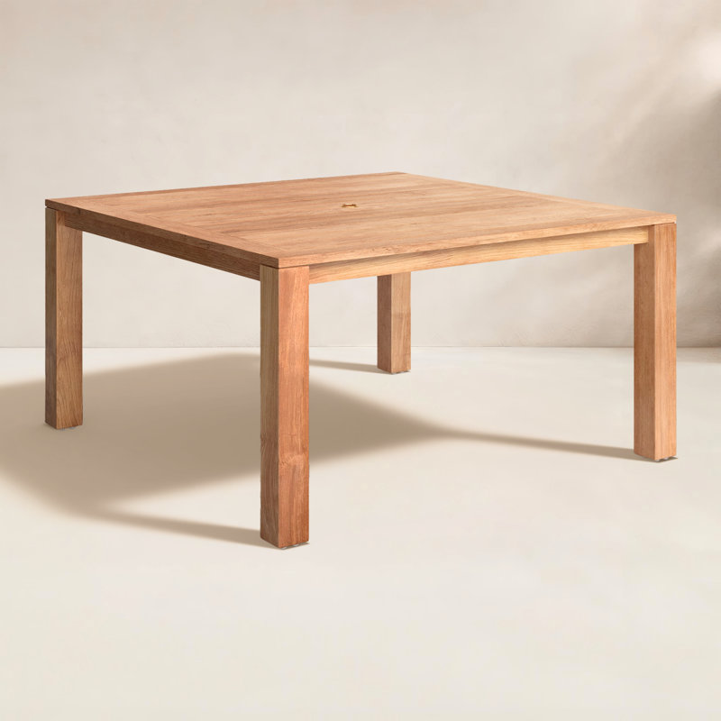 Hodges Square Teak Outdoor Dining Table With Umbrella Hole , in. W in. D, 30.75" H x 60" L x 60" W