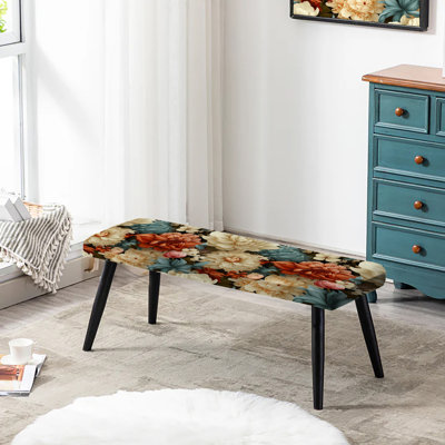 Coral Boho Floral Treasures - Banc rembourré floral noir