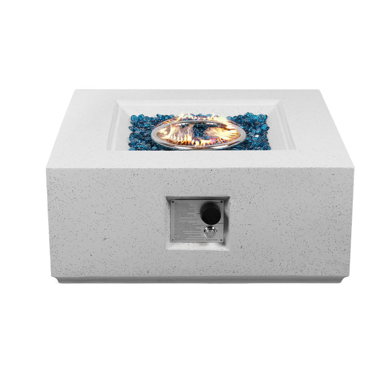50,000 BTU Square/Rectangle Patio Concrete Propane Fire Pit Table in Off-White, 12.4" H x 35" W x 35" D