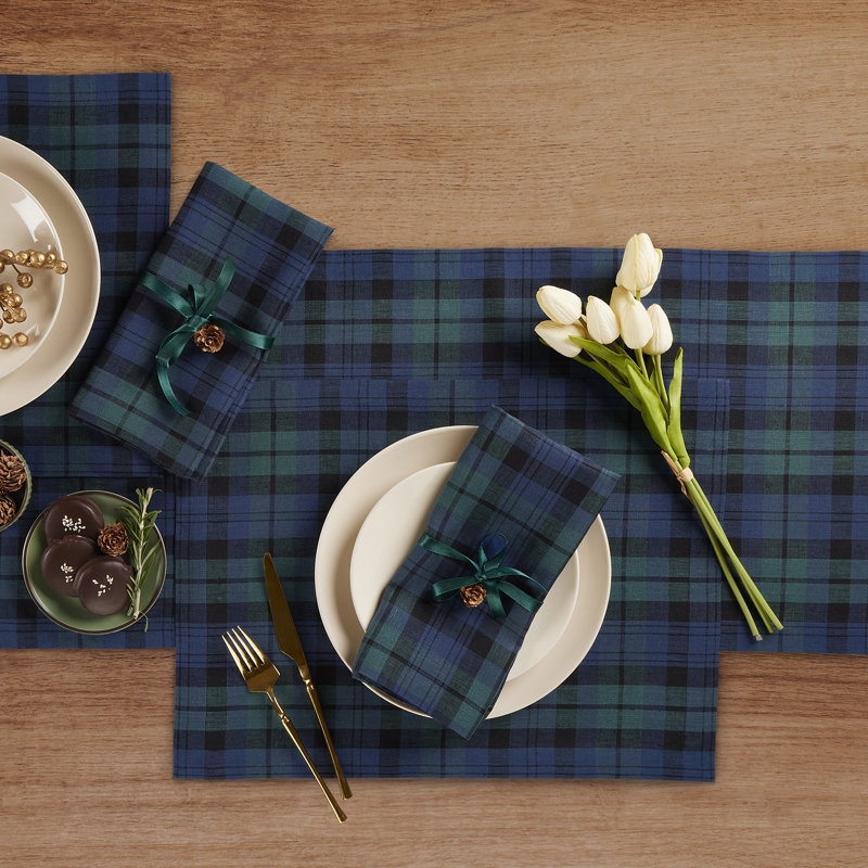 Blue and Green Plaid Linen Rectangular Placemats Set of 4