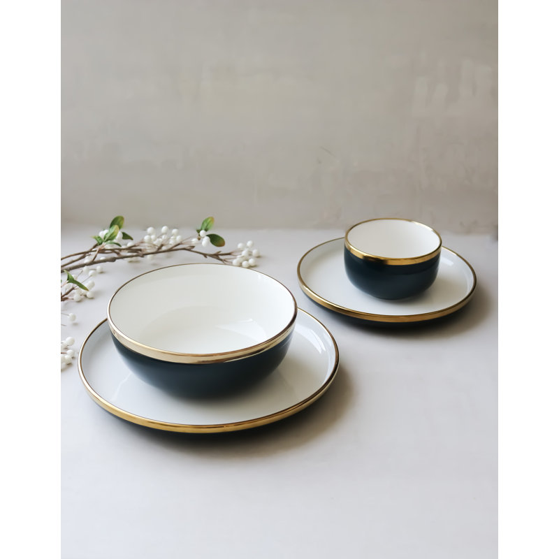 «The Luxury Collection» bleu et blanc avec bordure dorée - grand bol 7 po