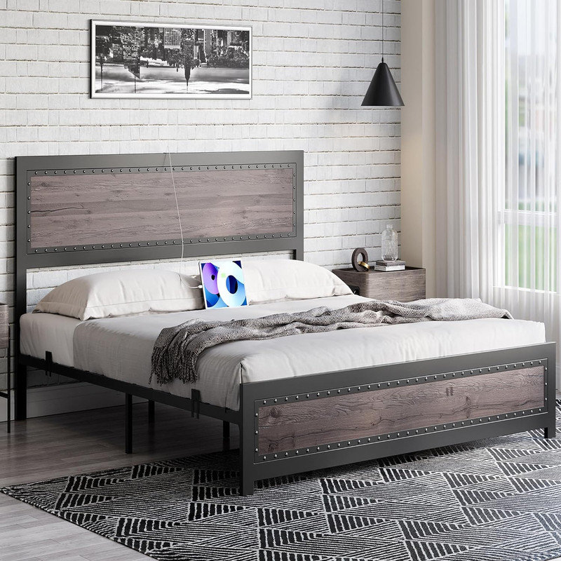 Asonte Slat Bed, Queen, Gray