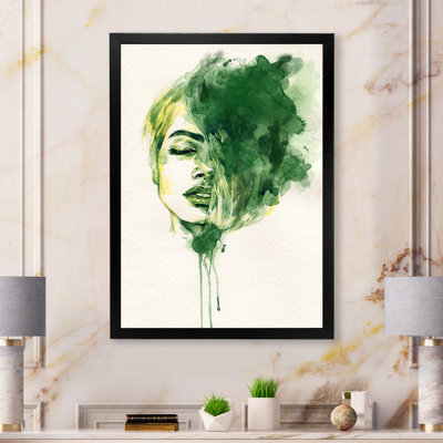 Green Ink Fashion Woman Portrait - Glam Canvas Wall Decor