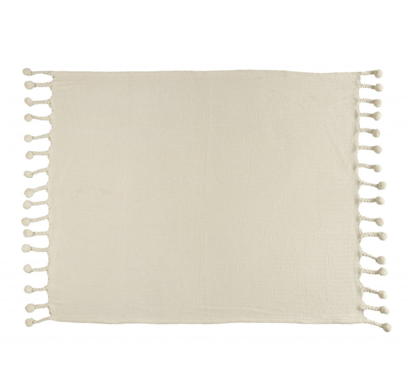 Jeté en coton tissé crème à chevrons