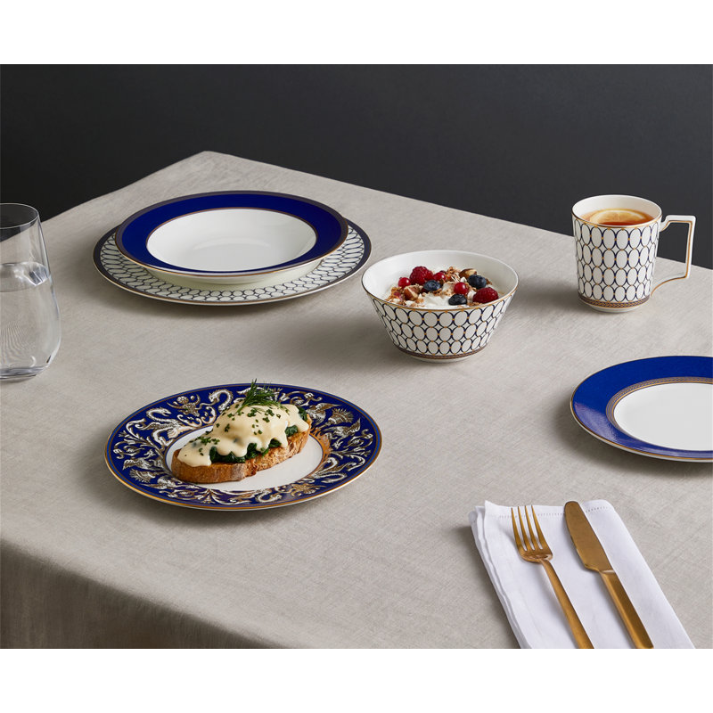 Renaissance Bone China Dining Bowl, Blue/White/Gold
