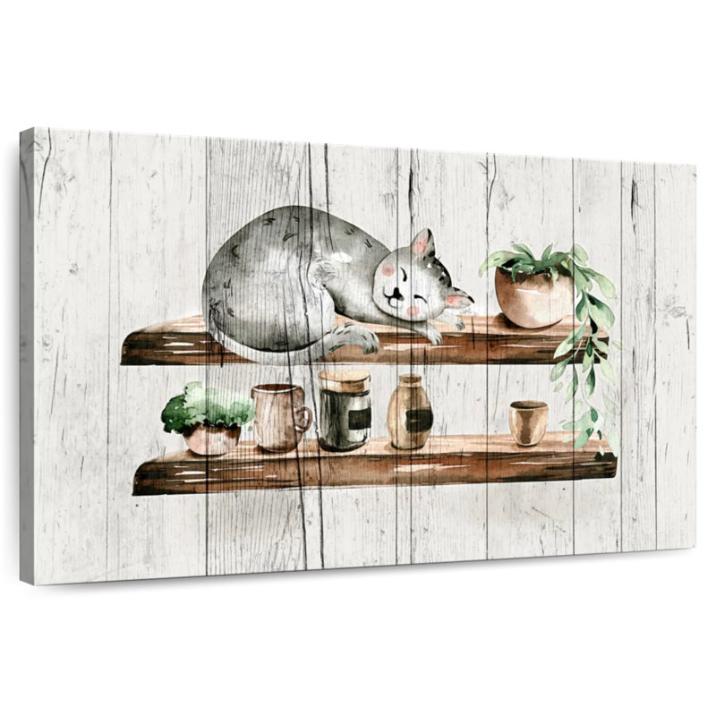 Brampt Sleepy Cat On Wood, 30" H x 45" W