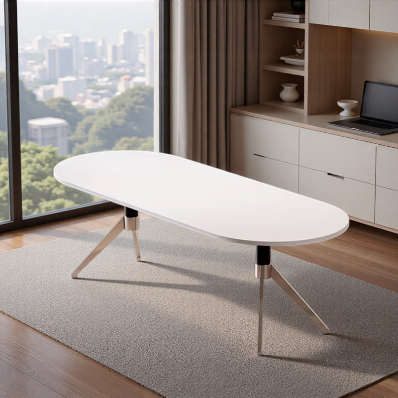 Bureau pratique moderne en forme ovale, Blanc, H 29,52 po x l 70,86 po x P 31,49 po