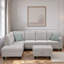 Canapé modulaire en L en lin avec garniture cloutée, porte-gobelets et repose-pieds avec rangement-86871507