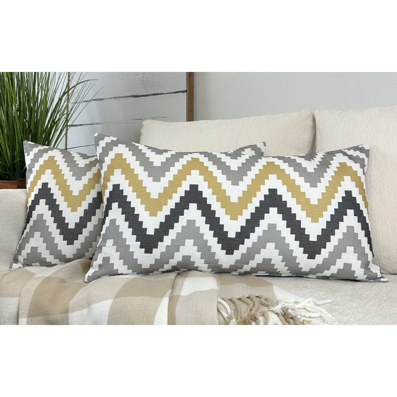 Ensemble de 2 housses de coussin décoratives imprimées de 14 po x 26 po, Chevrons, H 14 po x l 26 po