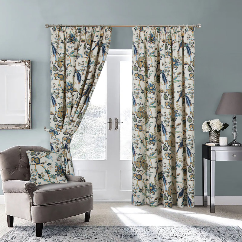 Cabragh Pencil Pleat Room Darkening Curtains, 117 W x 122 D cm, Blue