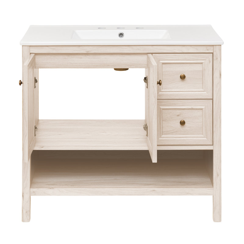 Chateau 36" Freestanding Bathroom Vanity in White Oak with 3-Hole Widespread Sink Top, White Oak, White, 8" Widespread