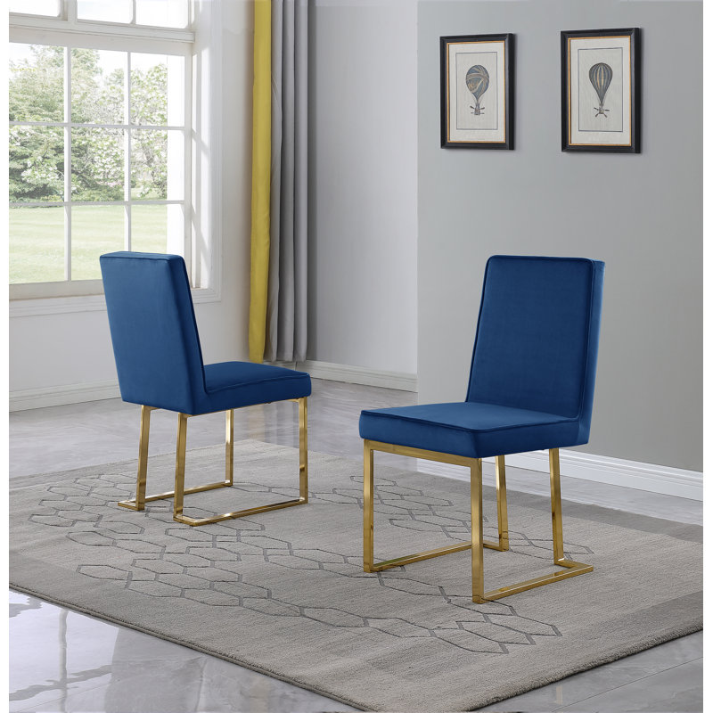 Kocis 19.00'' H Velvet Upholstered Side Chair, Silver, Navy Blue