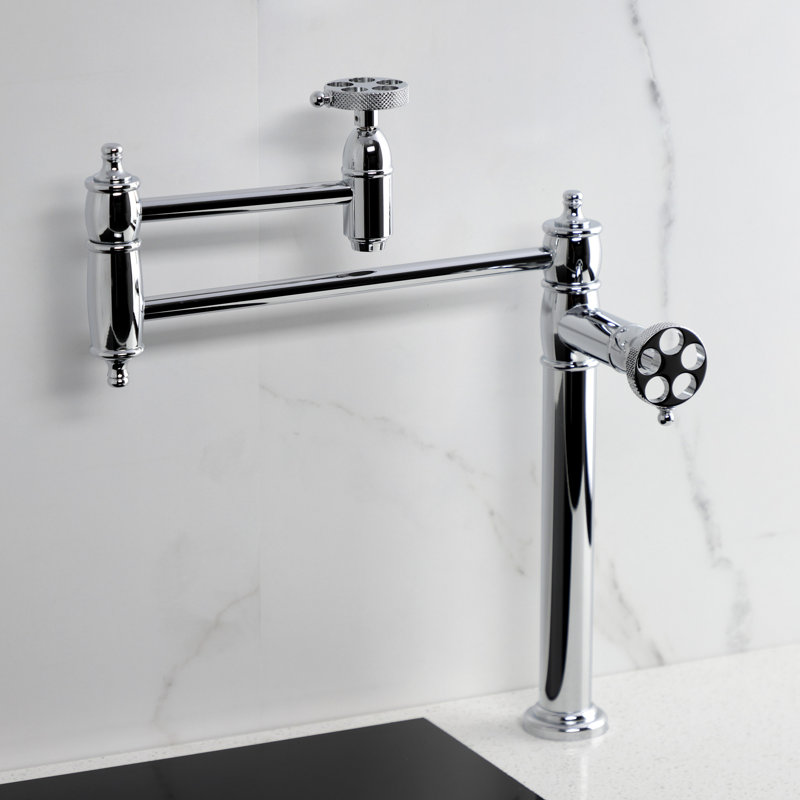 Kingston Brass Webb Two-Handle 1-Hole Deck Mount Pot Filler Faucet with Knurled Handle, Polished Chrome