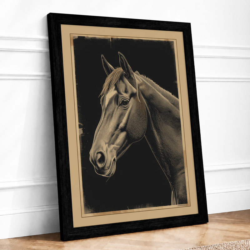 Dignified Horse Realism - Framed Print, Black, A3 - 42.0 x 29.7 cm
