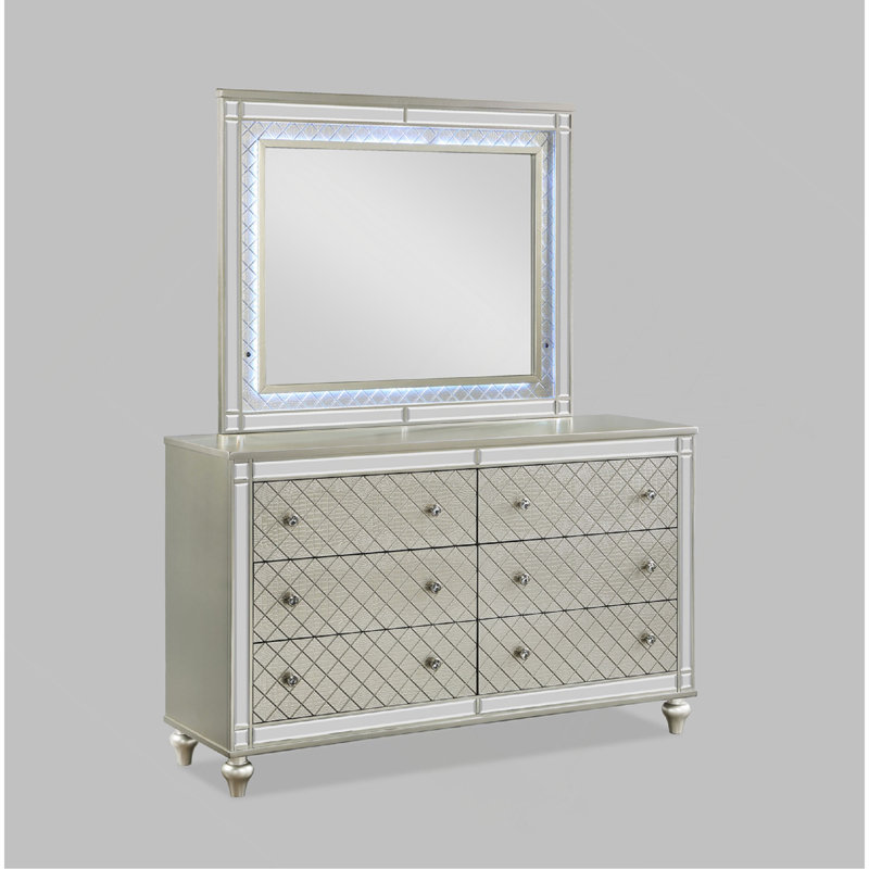 1Pc Glam 6-Drawer Bedroom Dresser Diamond Patterned Drawer Fronts