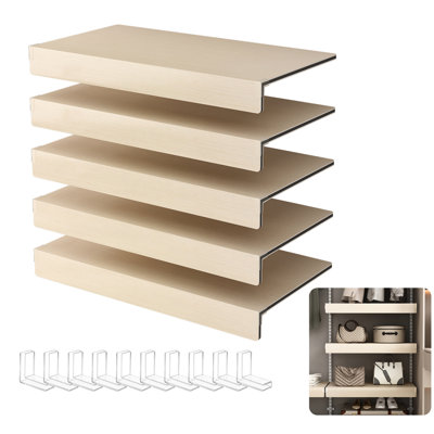 5 Pcs Foamed Wire Shelf Covers Of Oak Shade For Removable Closet Bathroom Shelving, Decorative With Wood Grain Design, 0.75 Mm Thick, 10 Acrylic Right Angle Holders Support Tone Kitchen Printed