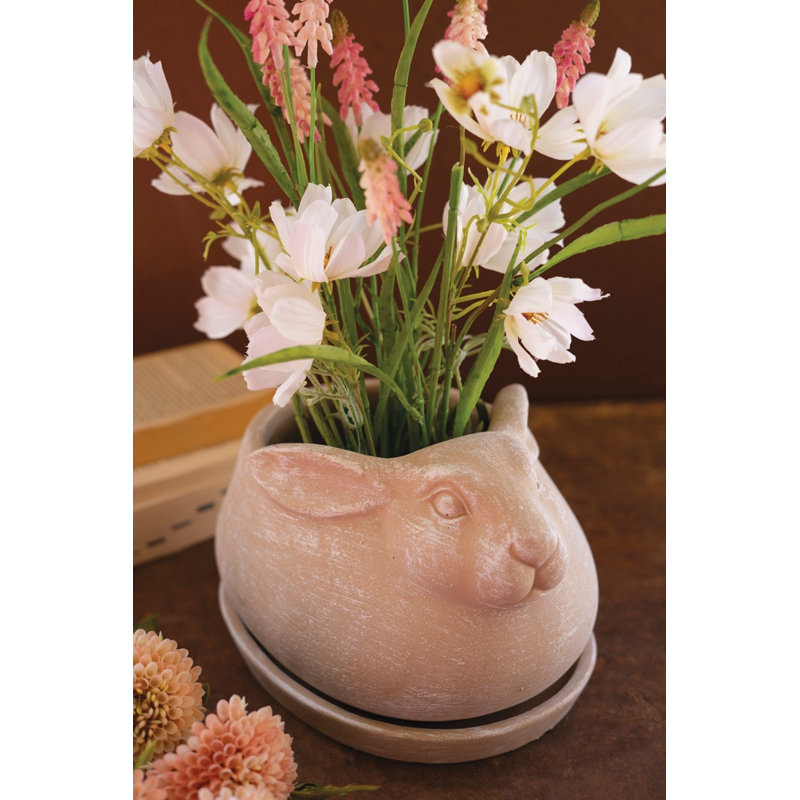  Boîte à fleurs en forme de lapin de Pâques en ciment sculpté 6 po de hauteur