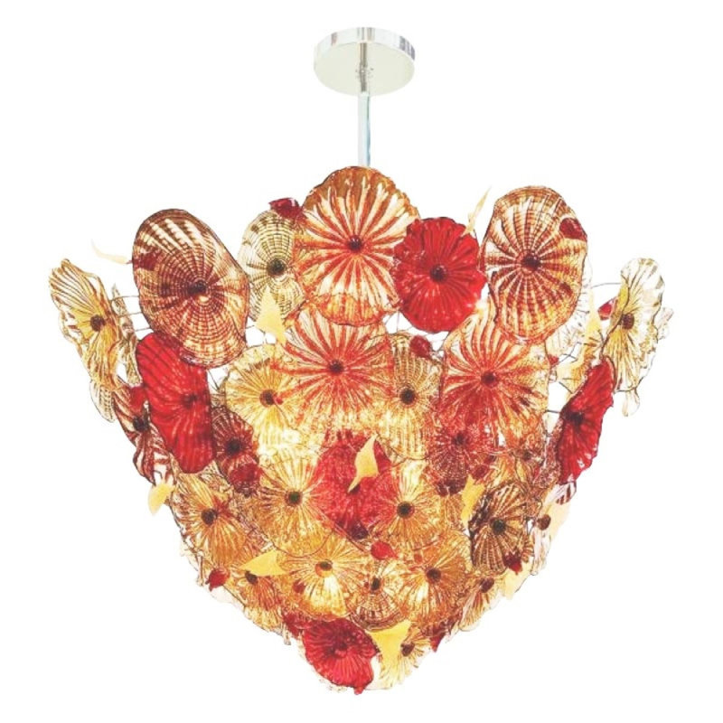 Murana 9 - Light Chandelier, Polished Nickel, Red/Orange/White, 36" Height x 42" Width