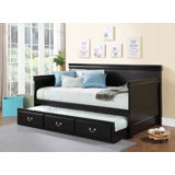 Classic Black Twin Daybed With Roll-Out Trundle - Wood Panel Frame, 13-Slat Support & No Box Spring - Sophisticated Look