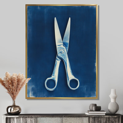 Sewing Scissors in Prussian Blue II - Blueprint Framed Wall Decor