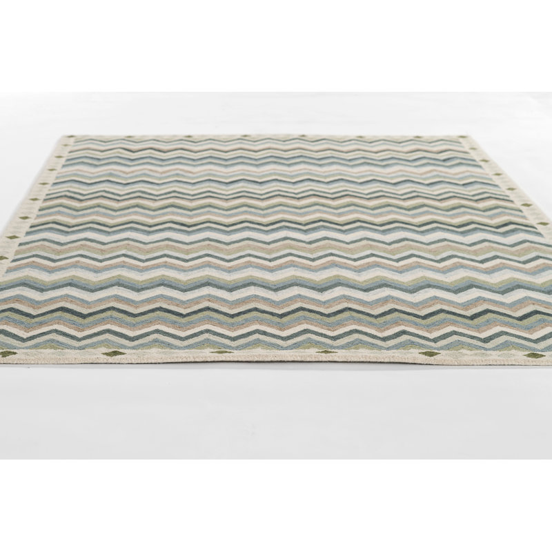 Erin Gates by Momeni Abbot Hand Tufted Wool Zig Zag Blue Area Rug 5' X 8', Rectangle 9' x 12'